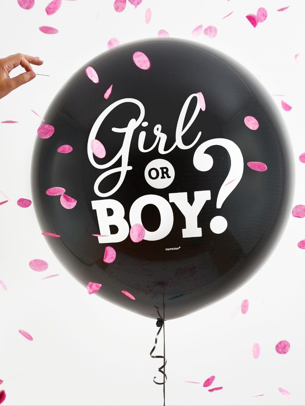 Amscan Black 'Girl or Boy?' Gender Reveal Confetti Balloon with Pink Confetti